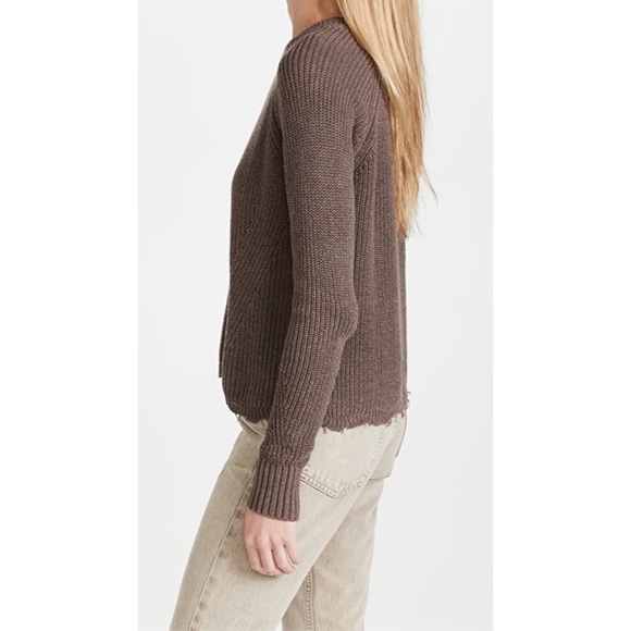 Cotton by Autumn Cashmere Rye Brown Speckled Distressed Scallop Shaker Sweater S - Picture 3 of 12